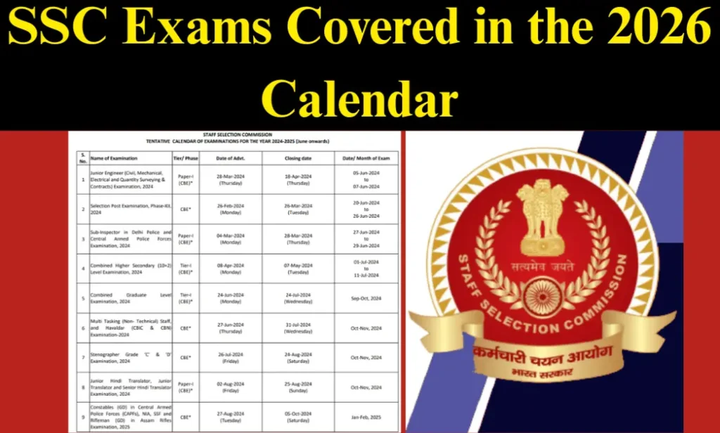 SSC Exam Calendar 2026 out