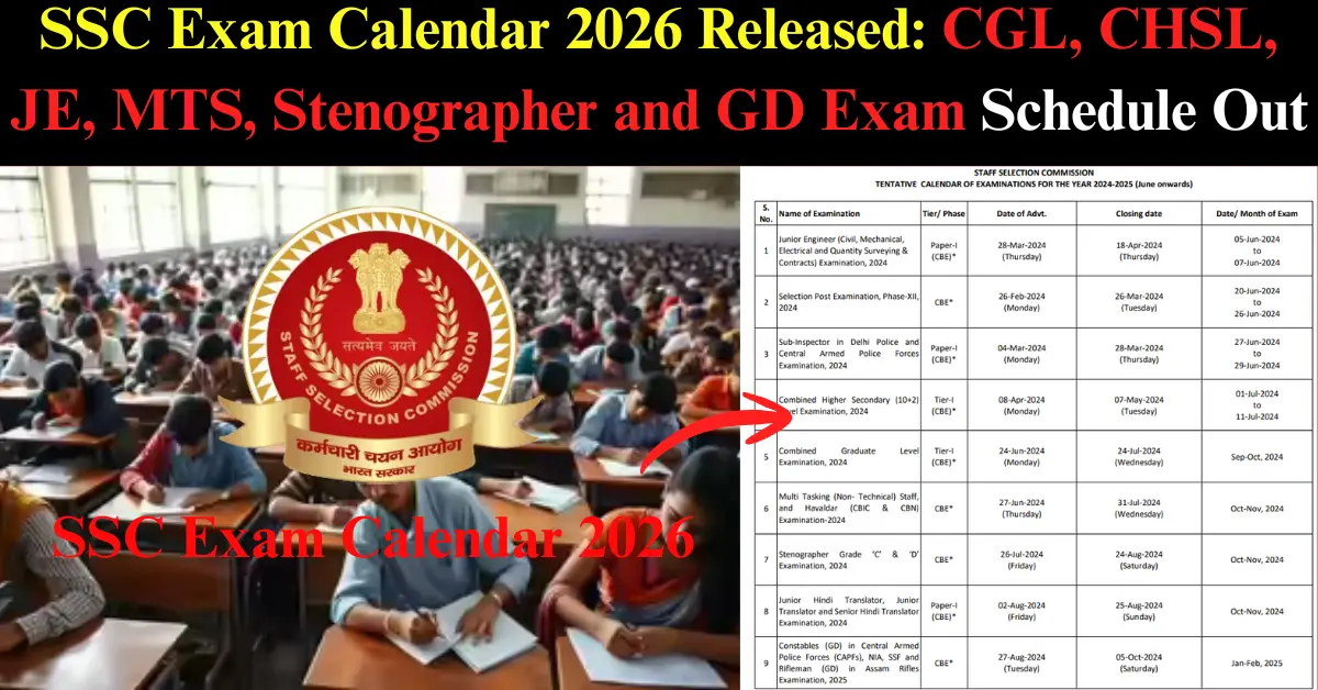 SSC Exam Calendar 2026 Download